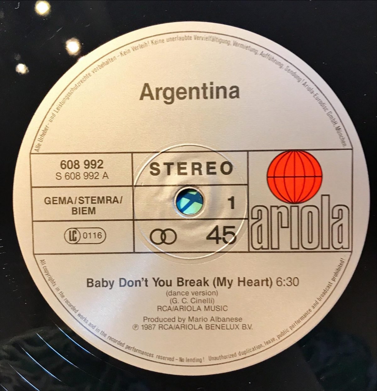 Argentina ‎– Baby Don't You Break (My Heart) Maxi Single Plak - Görsel 2