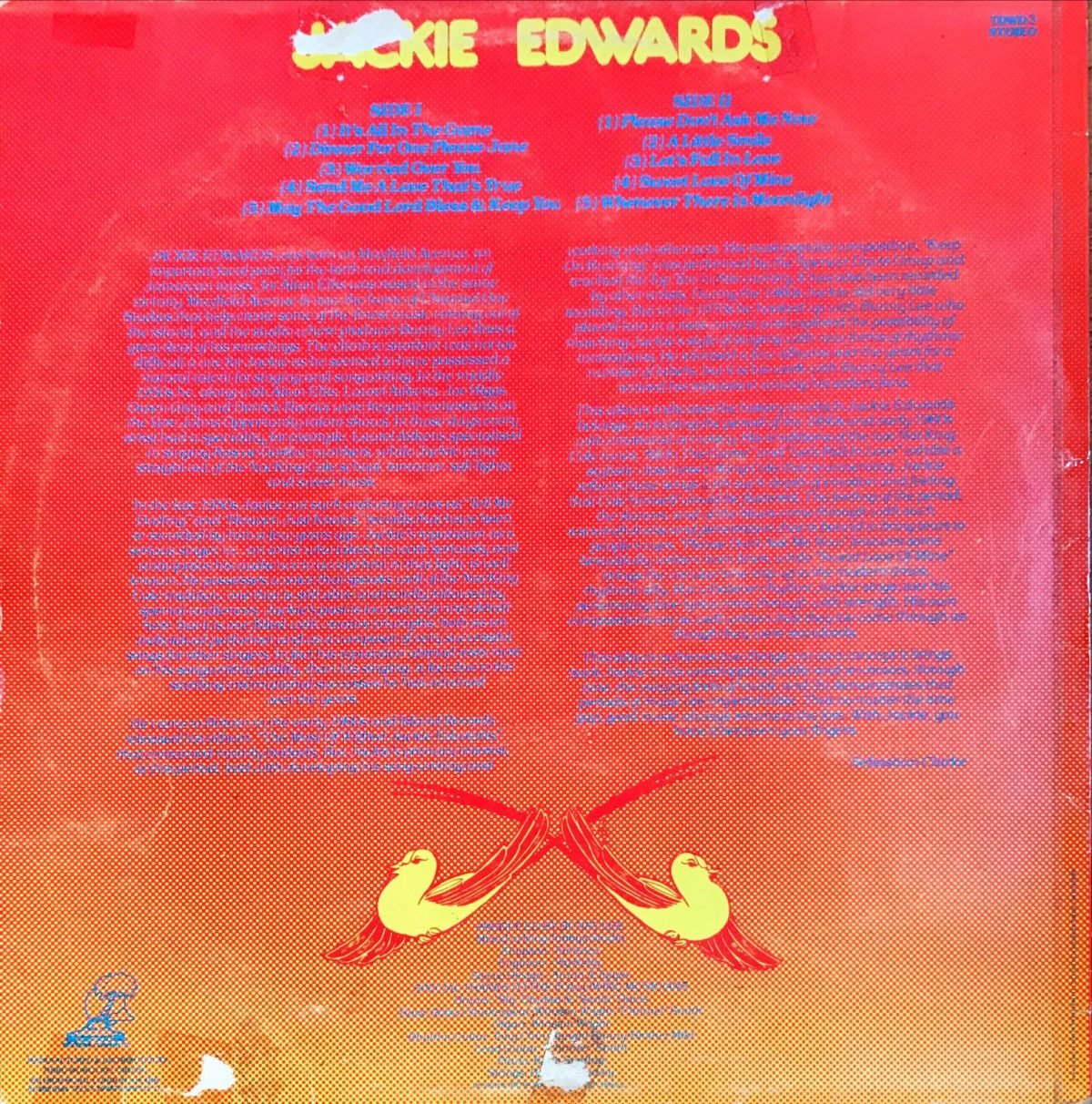 Jackie Edwards ‎– Let's Fall In Love LP Plak - Görsel 2