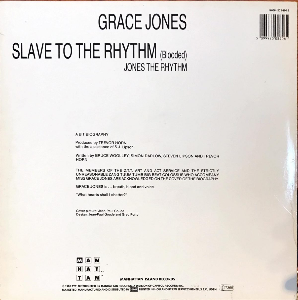 Grace Jones ‎– Slave To The Rhythm Maxi Single Plak - Görsel 2