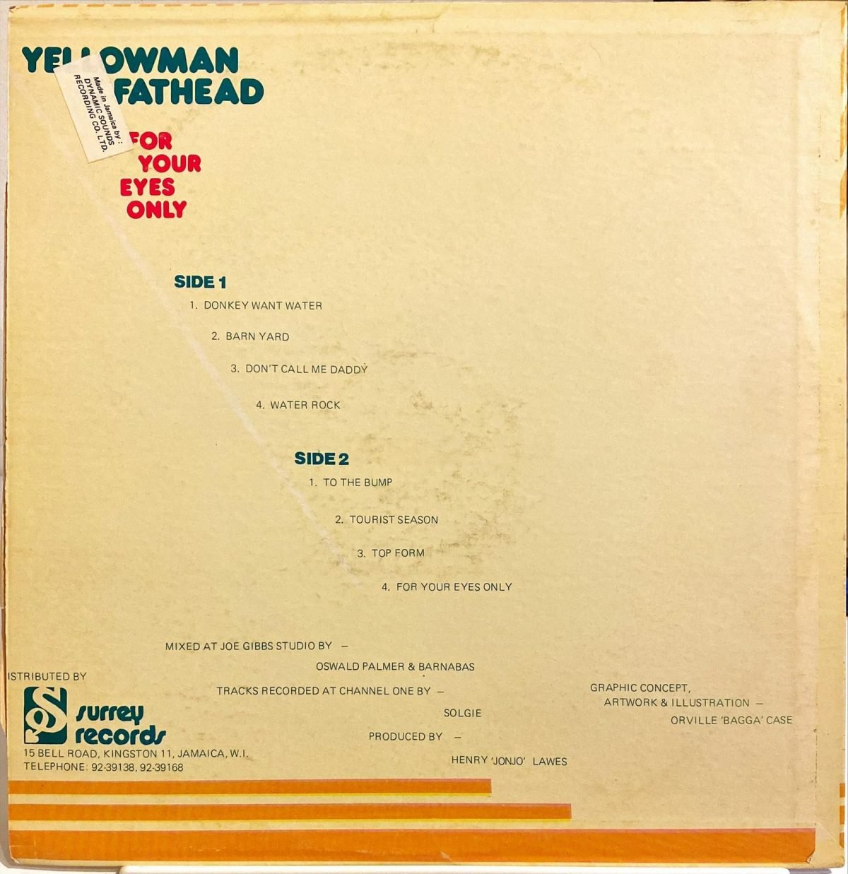 Yellowman & Fathead ‎– For Your Eyes Only LP Plak - Görsel 2