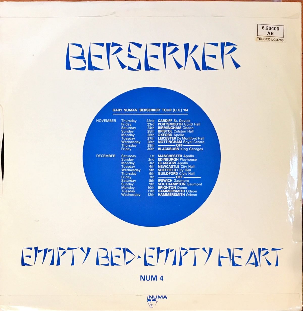 Gary Numan ‎– Berserker Maxi Single Plak - Görsel 3