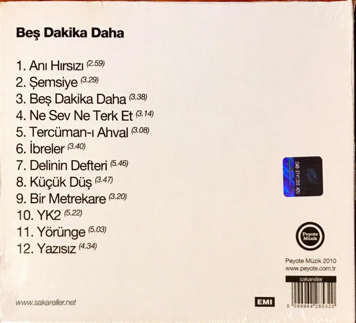 Sakareller ‎– Beş Dakika Daha CD - Görsel 2