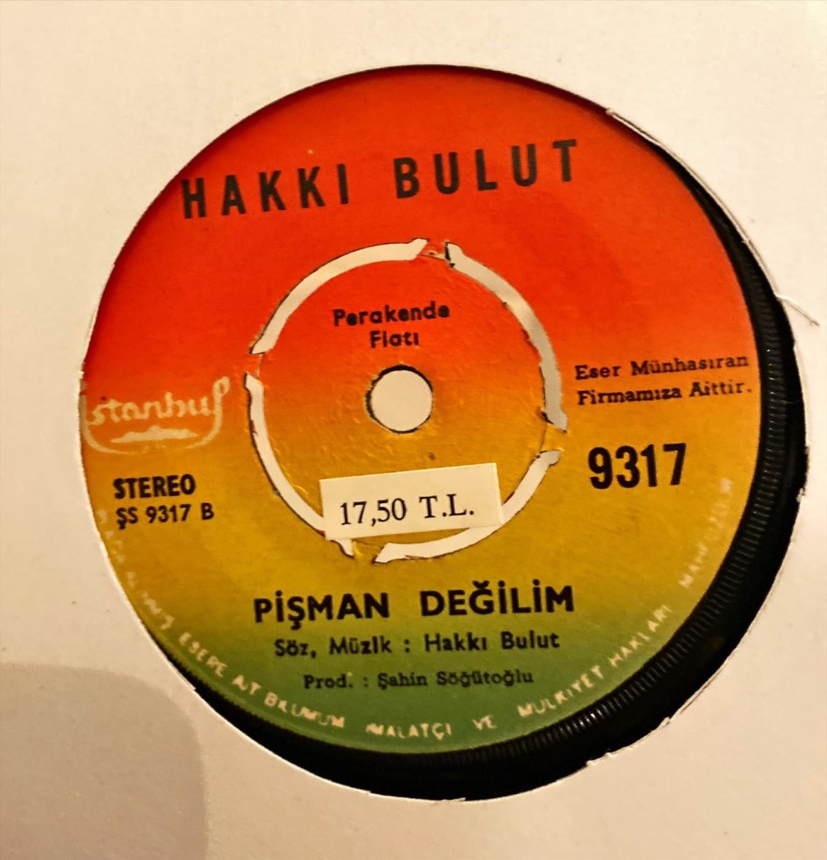 Hakkı Bulut ‎– Günahkâr / Pişman Değilim 45'lik Plak - Görsel 3