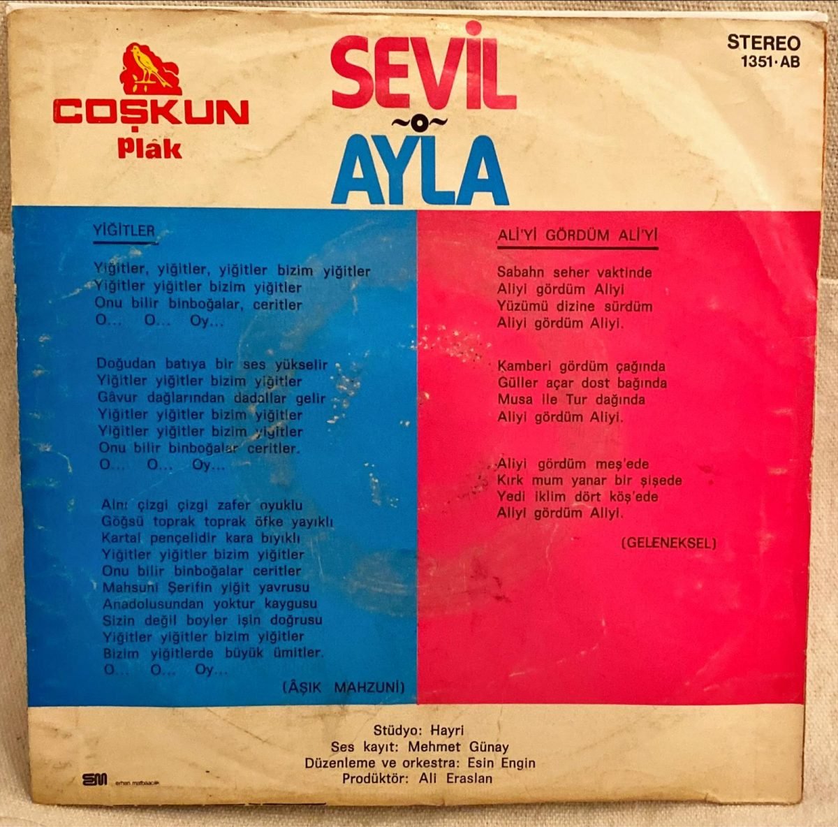 Sevil & Ayla ‎– Yiğitler / Ali’yi Gördüm Ali’yi 45'lik Plak - Görsel 2