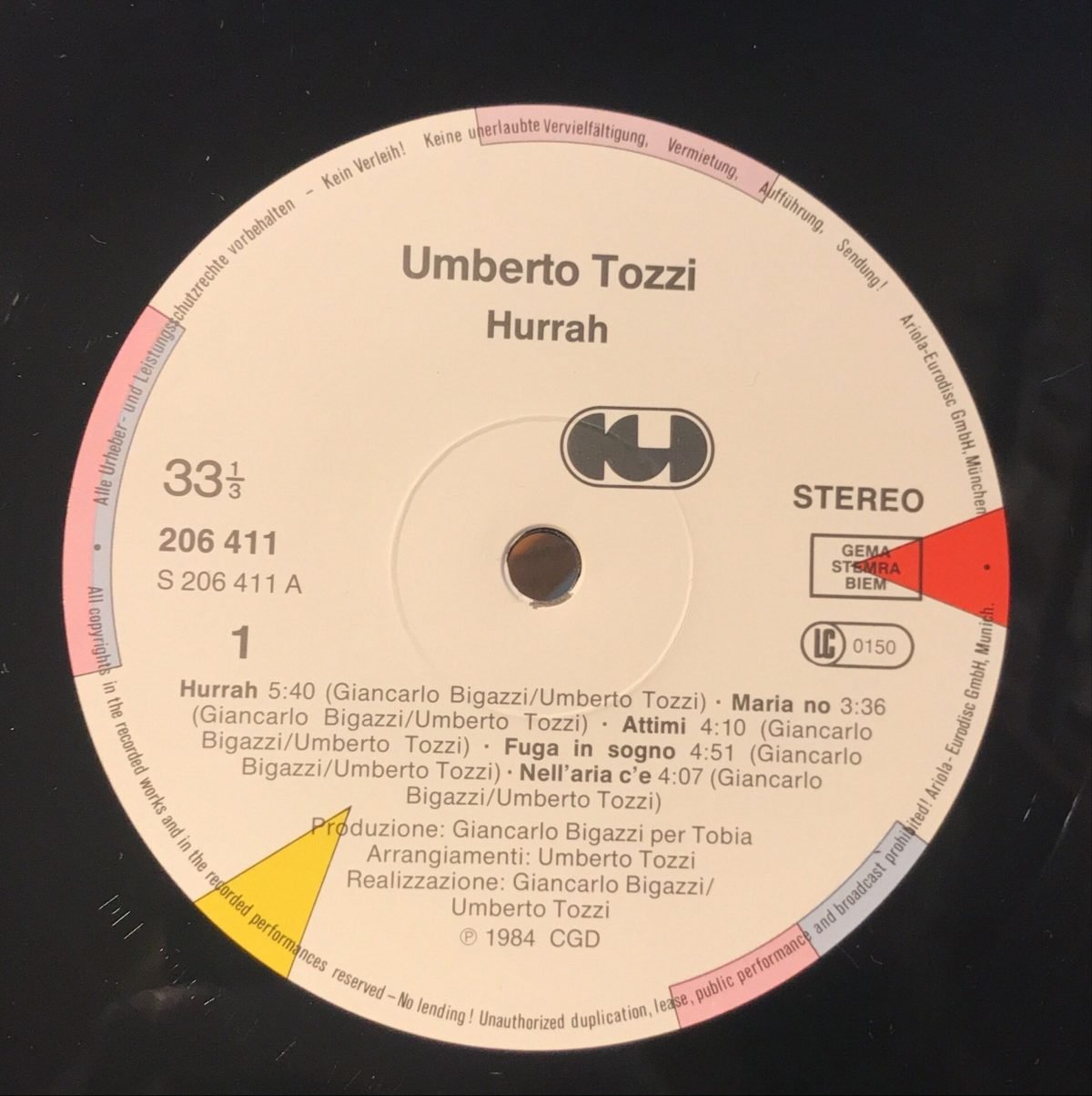 Umberto Tozzi ‎– Hurrah! LP Plak - Görsel 3