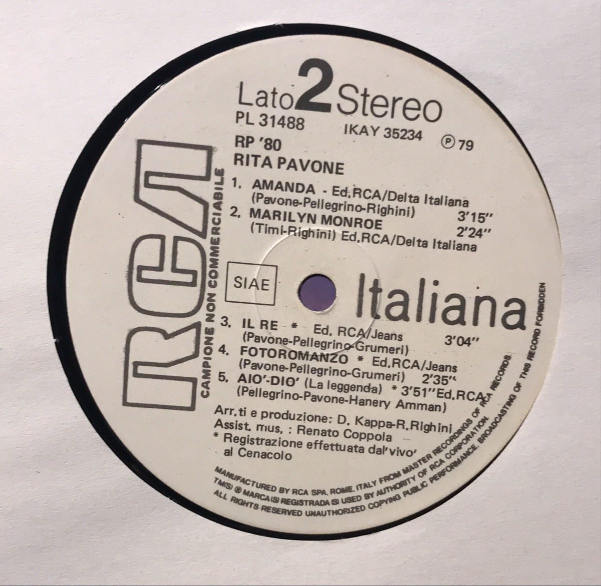 Rita Pavone ‎– RP '80 LP Plak - Görsel 2