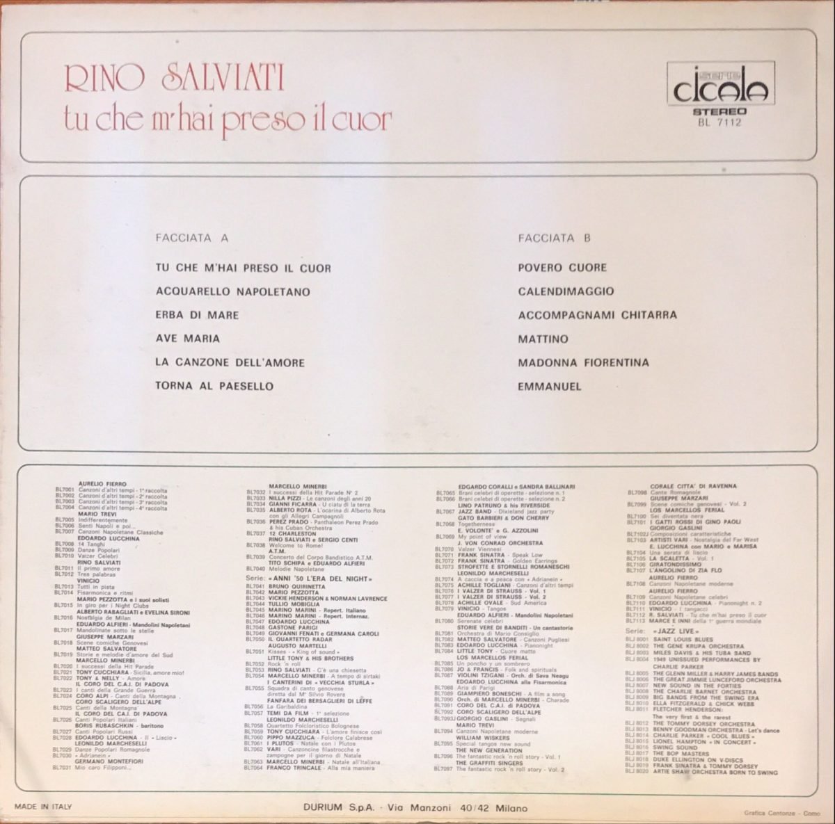 Rino Salviati ‎– Tu Che M'Hai Preso Il Cuor LP Plak - Görsel 3