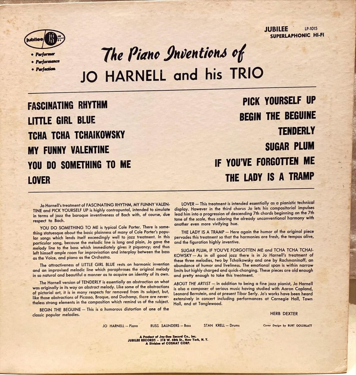 Jo Harnell And His Trio ‎– The Piano Inventions Of Jo Harnell LP Plak - Görsel 2