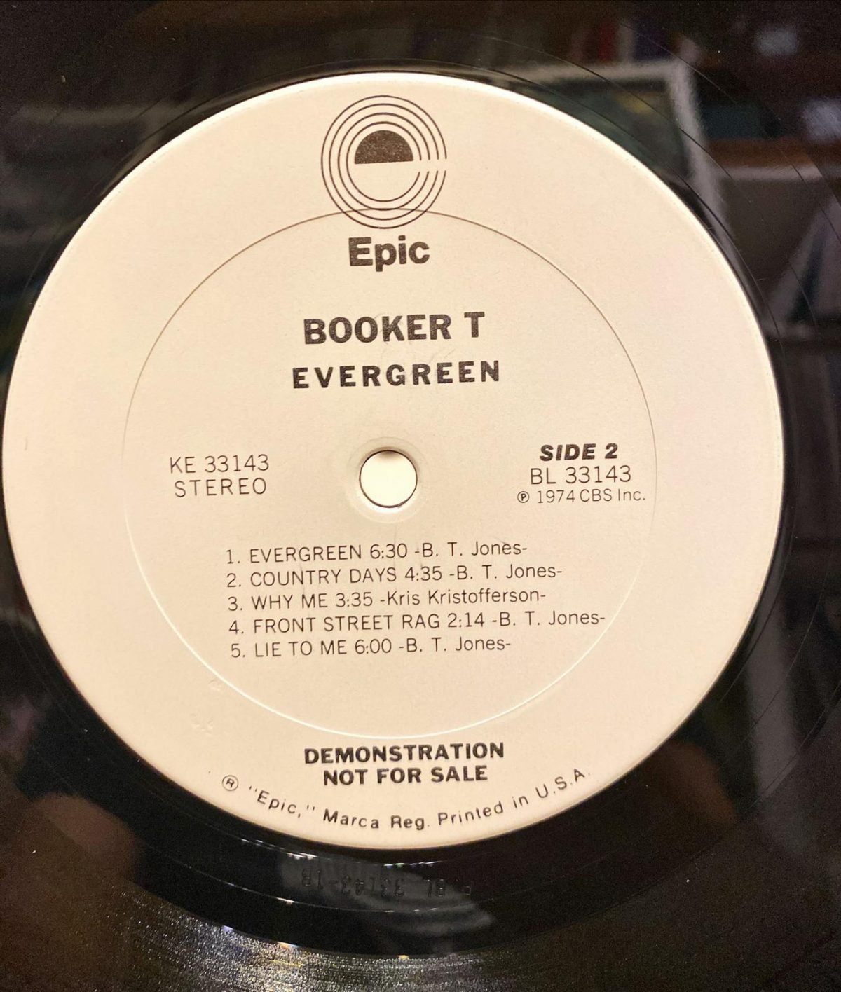 Booker T ‎– Evergreen LP Promo Plak - Görsel 3