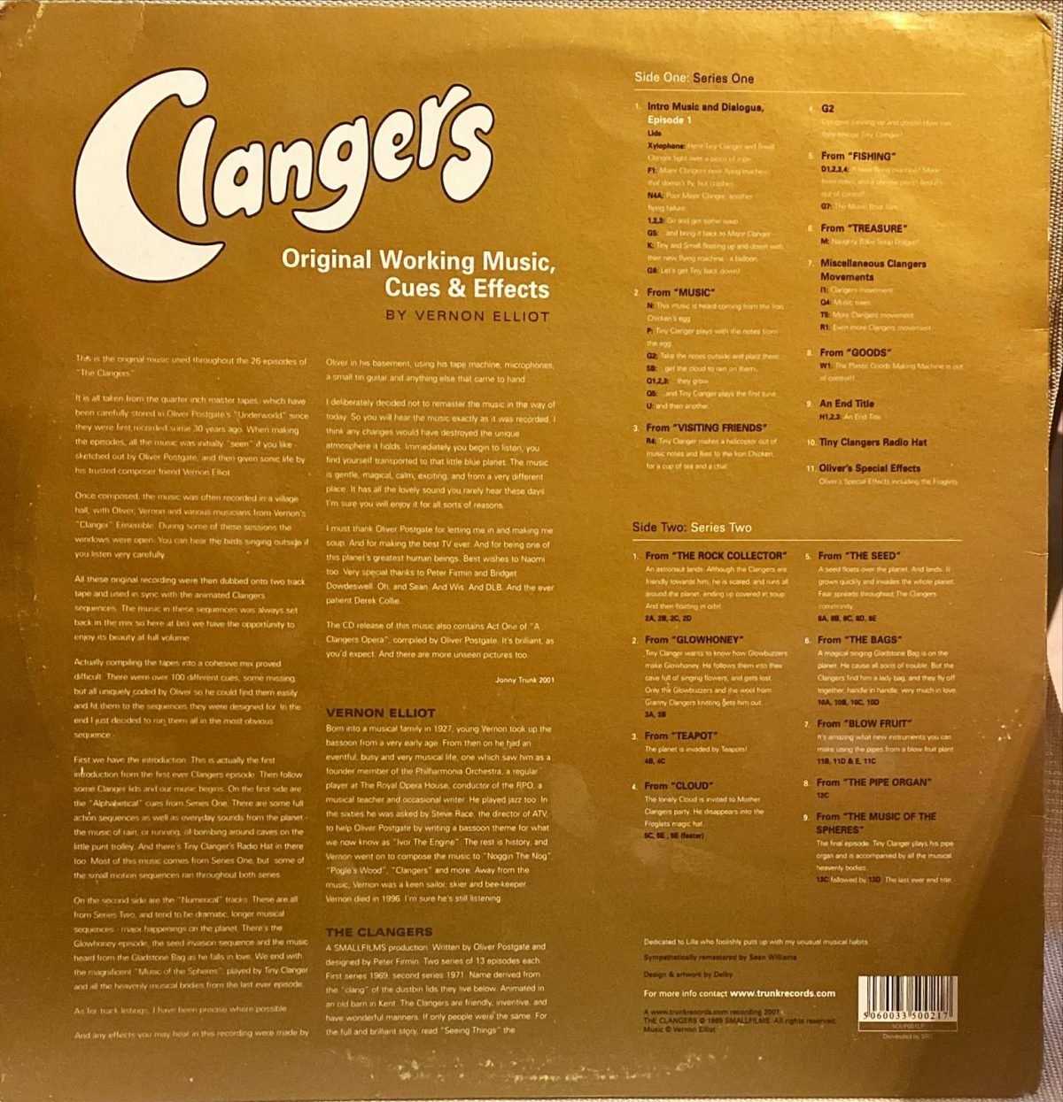 Vernon Elliot ‎– Clangers (Original Working Music, Cues & Effects) LP Plak - Görsel 4
