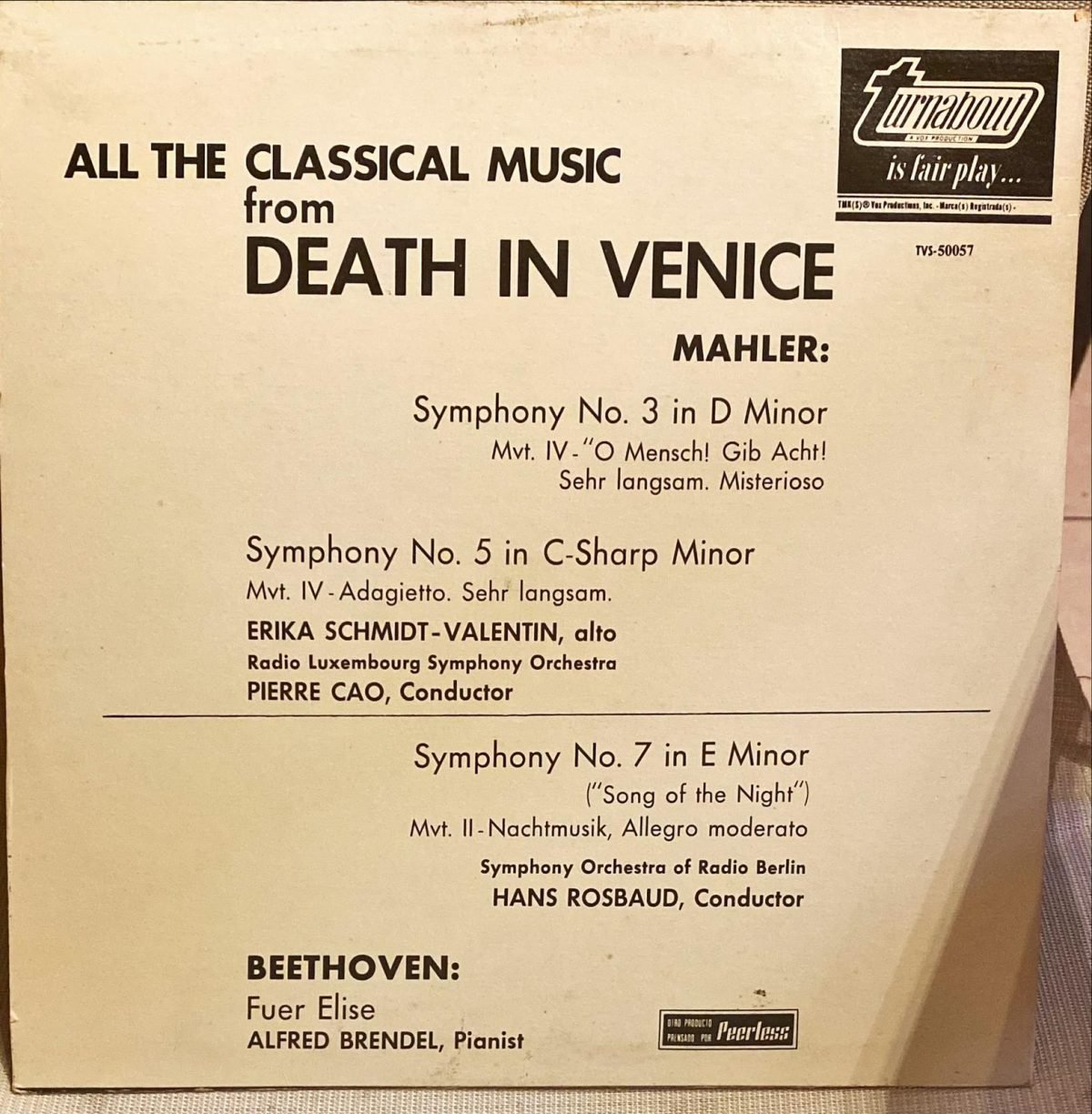 Mahler / Beethoven - All The Music From Death In Venice LP Plak - Görsel 4