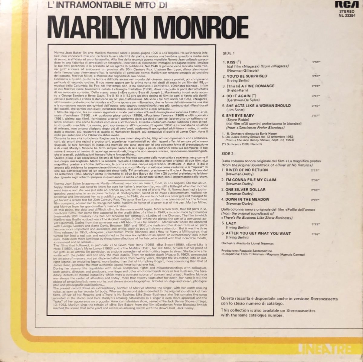 Marilyn Monroe ‎– L'Intramontabile Mito Di Marilyn LP Plak - Görsel 2