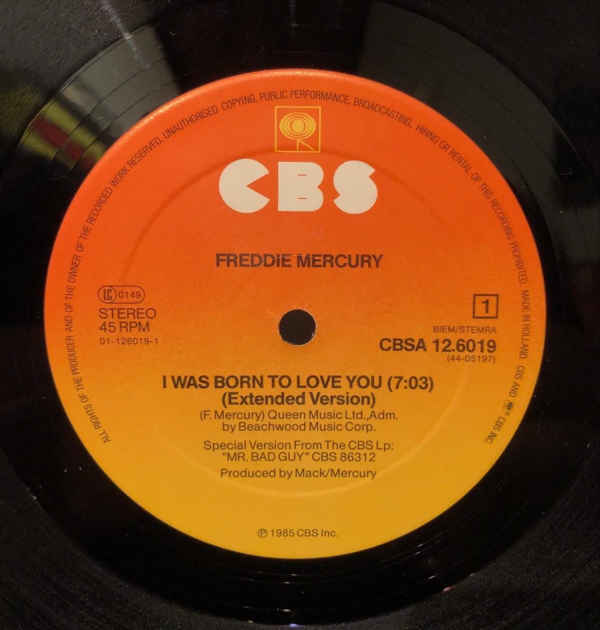 Freddie Mercury ‎– I Was Born To Love You (Extended Version) Maxi Single Plak - Görsel 3