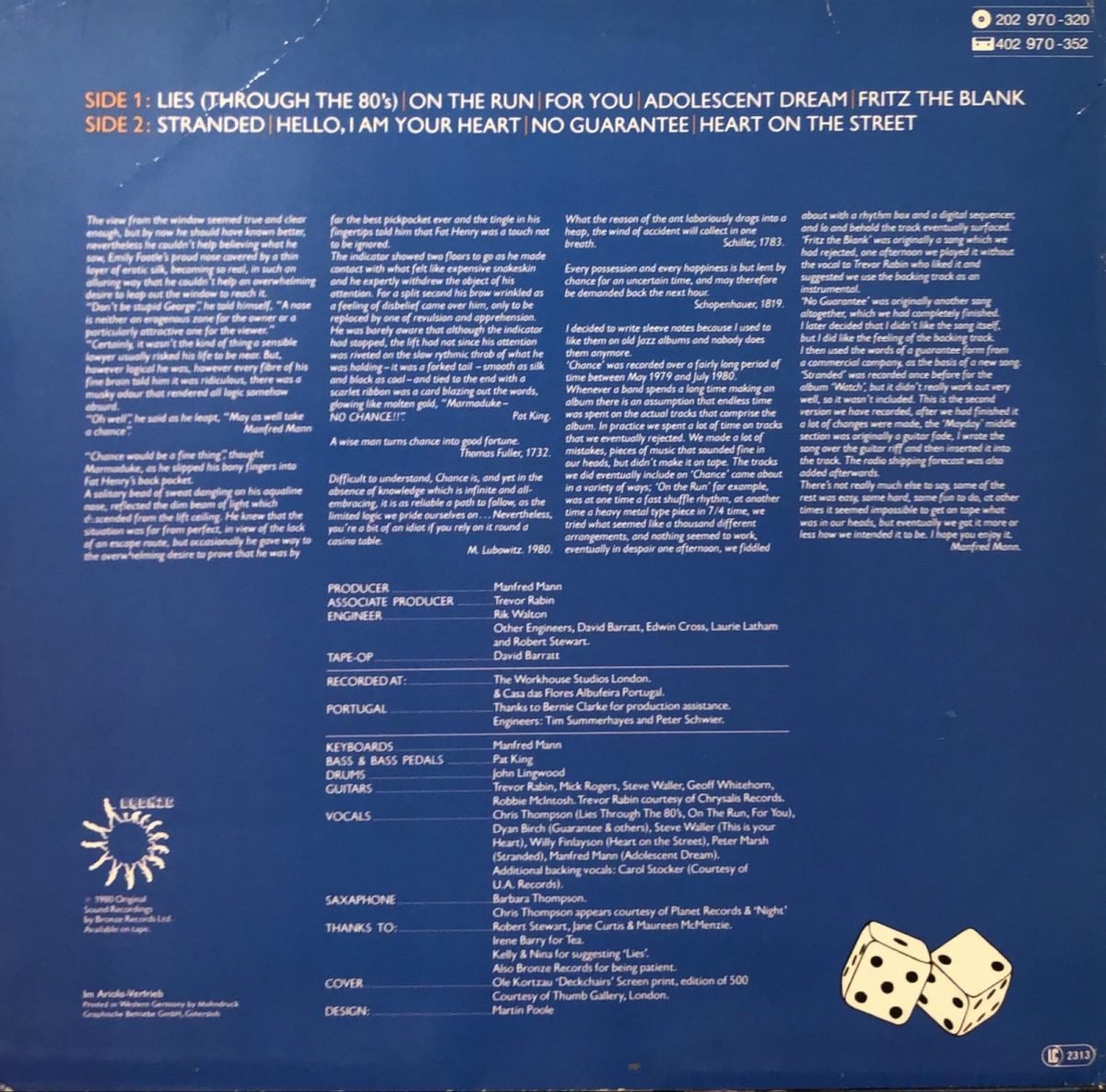 Manfred Mann's Earth Band ‎– Chance LP Plak - Görsel 3