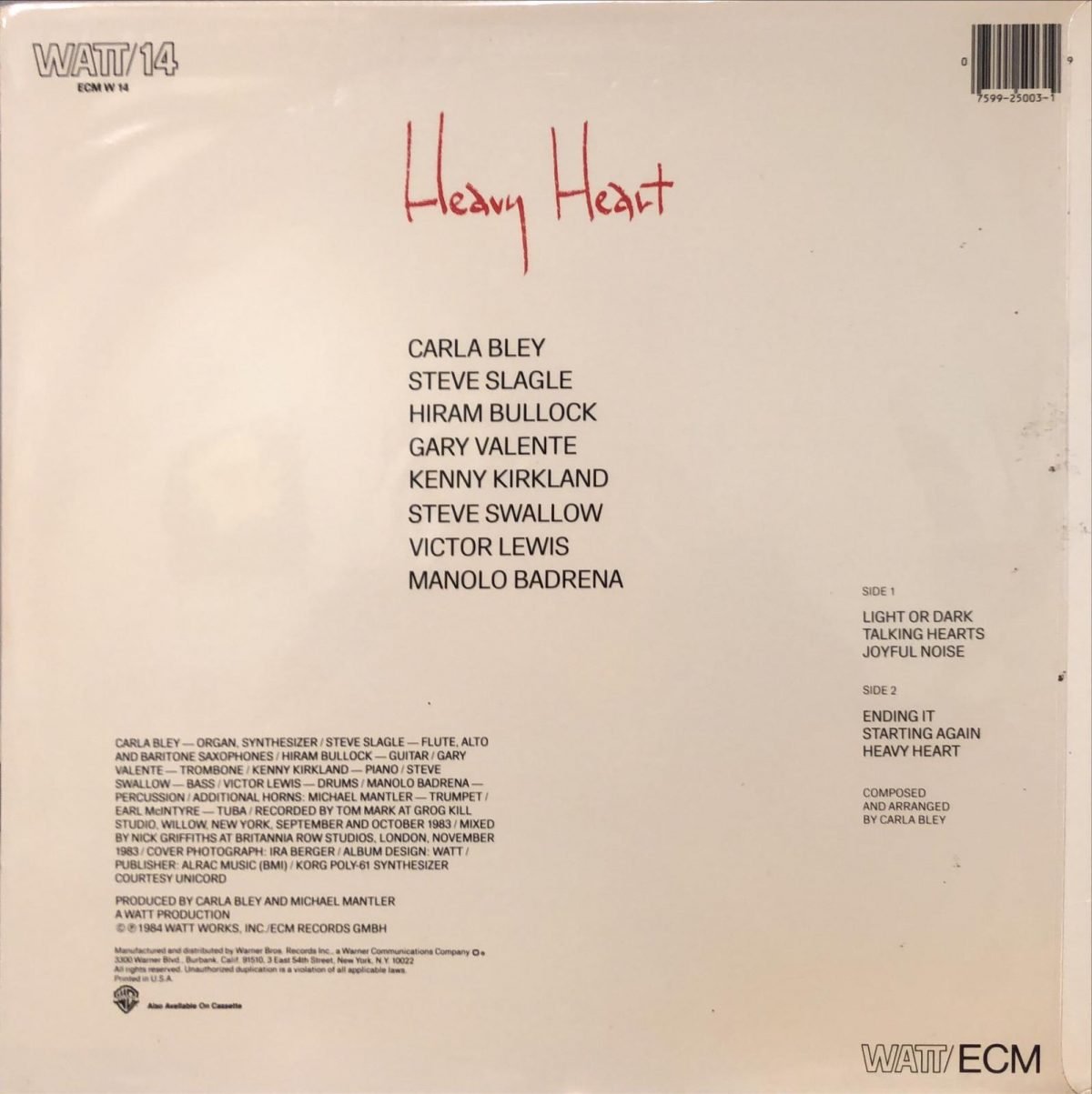 Carla Bley ‎– Heavy Heart   LP Plak - Görsel 3