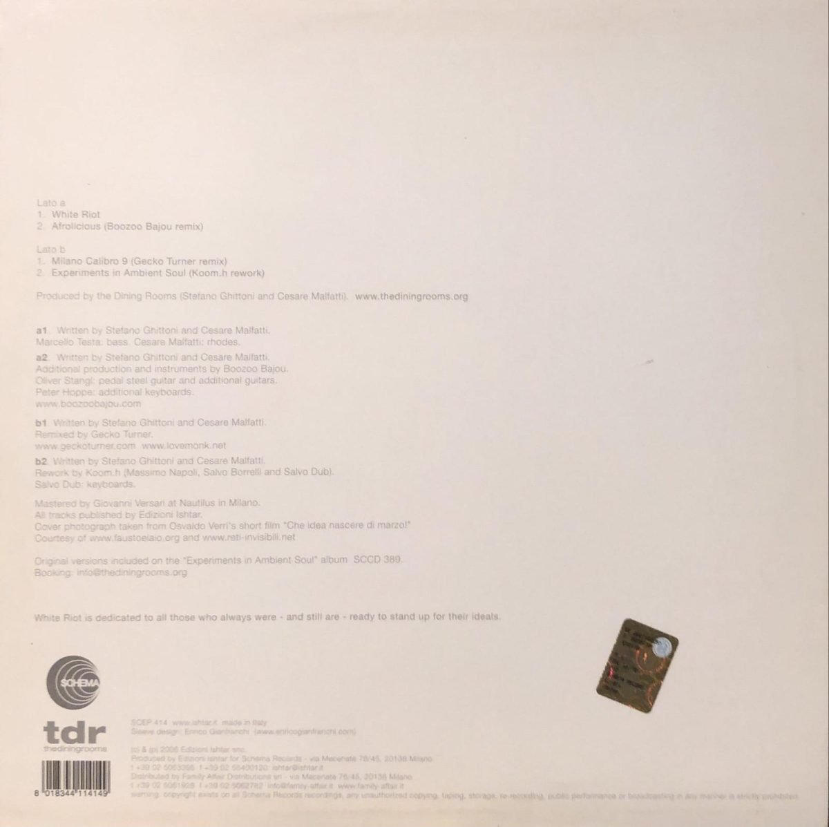 The Dining Rooms ‎– White Riot EP Maxi Single Plak - Görsel 3