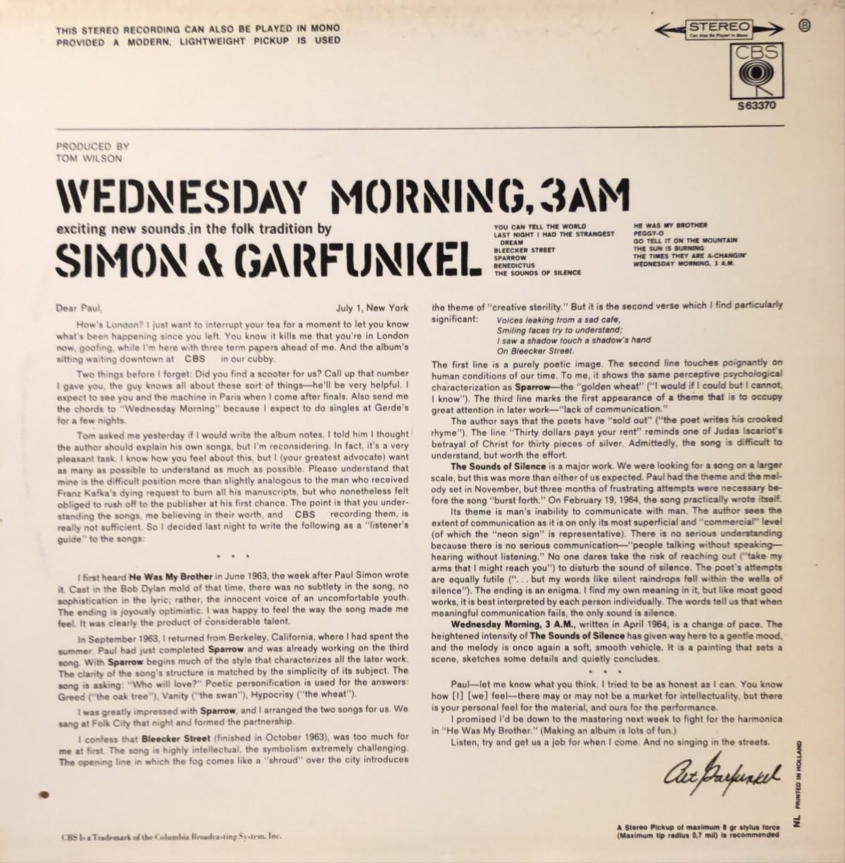 Simon & Garfunkel ‎– Wednesday Morning, 3 A.M. LP Plak - Görsel 3