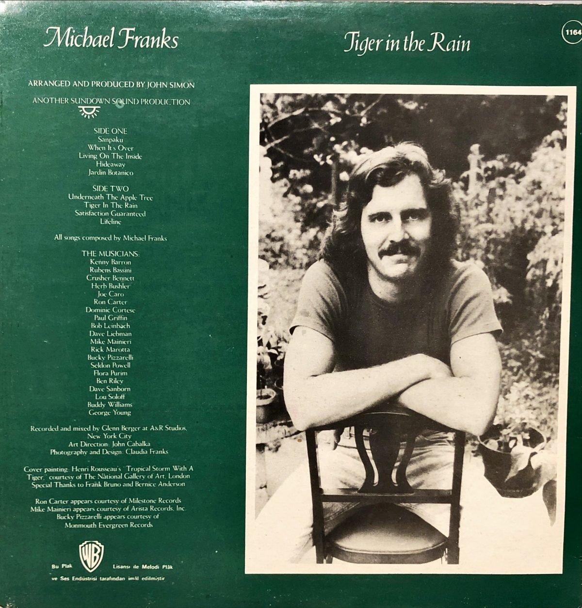 Michael Franks ‎– Tiger In The Rain LP Plak - Görsel 3