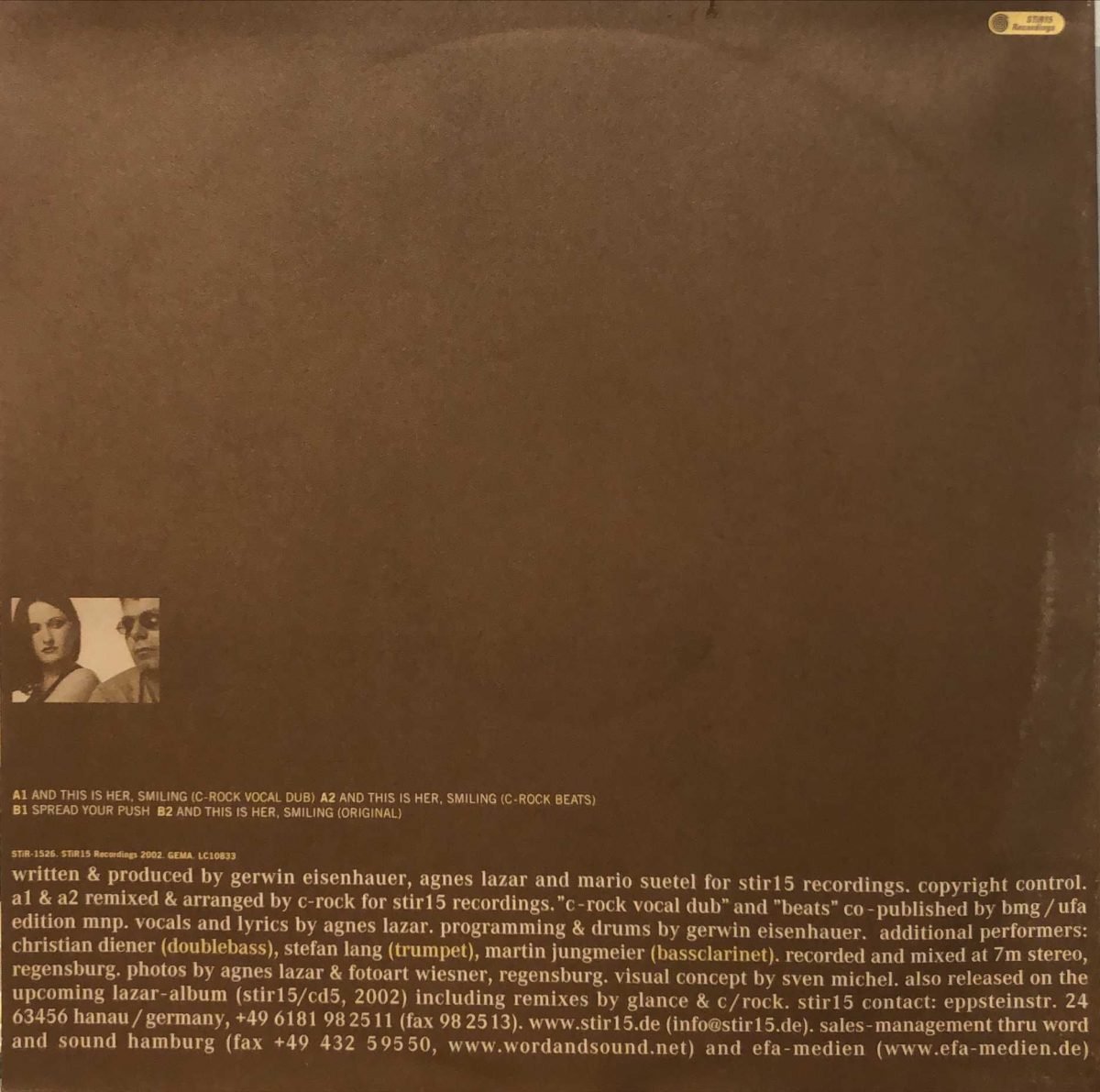 Lazar ‎– And This Is Her, Smiling (C-Rock Mixes) 12” Maxi Single Plak - Görsel 2