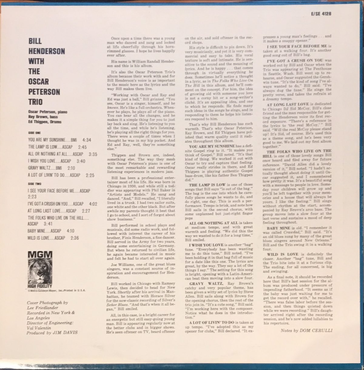Bill Henderson With The Oscar Peterson Trio LP Plak - Görsel 2