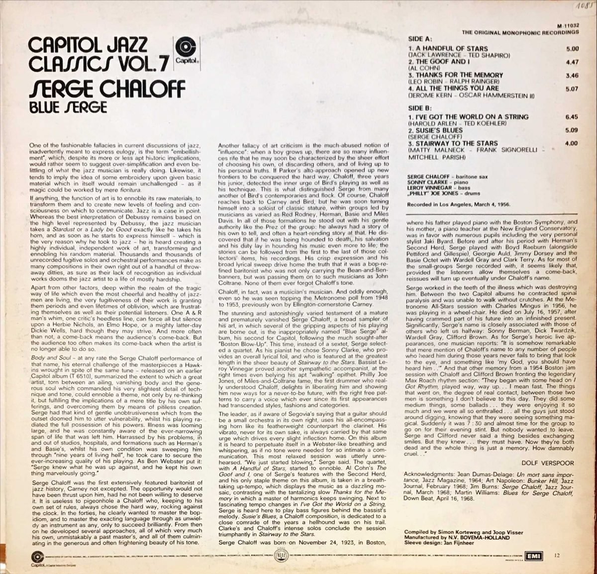 Serge Chaloff ‎– Blue Serge LP Plak - Görsel 2