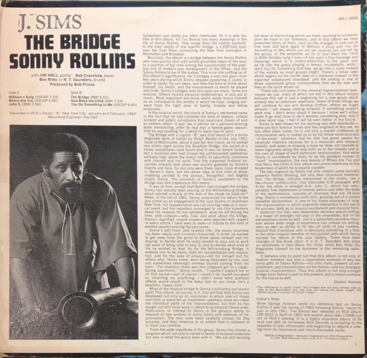 Sonny Rollins ‎– The Bridge LP Plak - Görsel 3