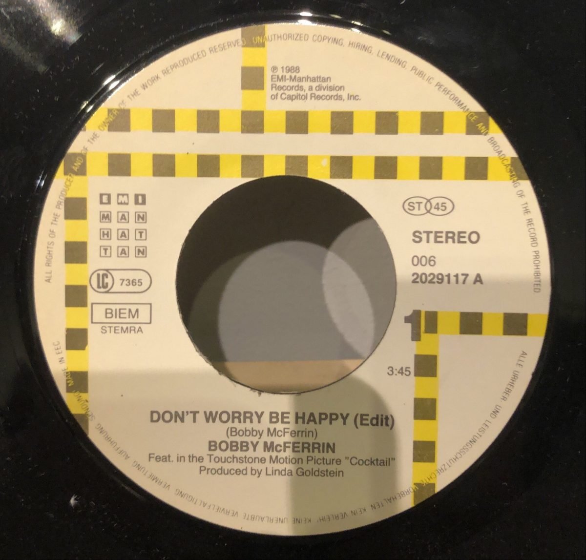 Bobby McFerrin ‎– Don't Worry - Be Happy! 45lik Plak - Görsel 3