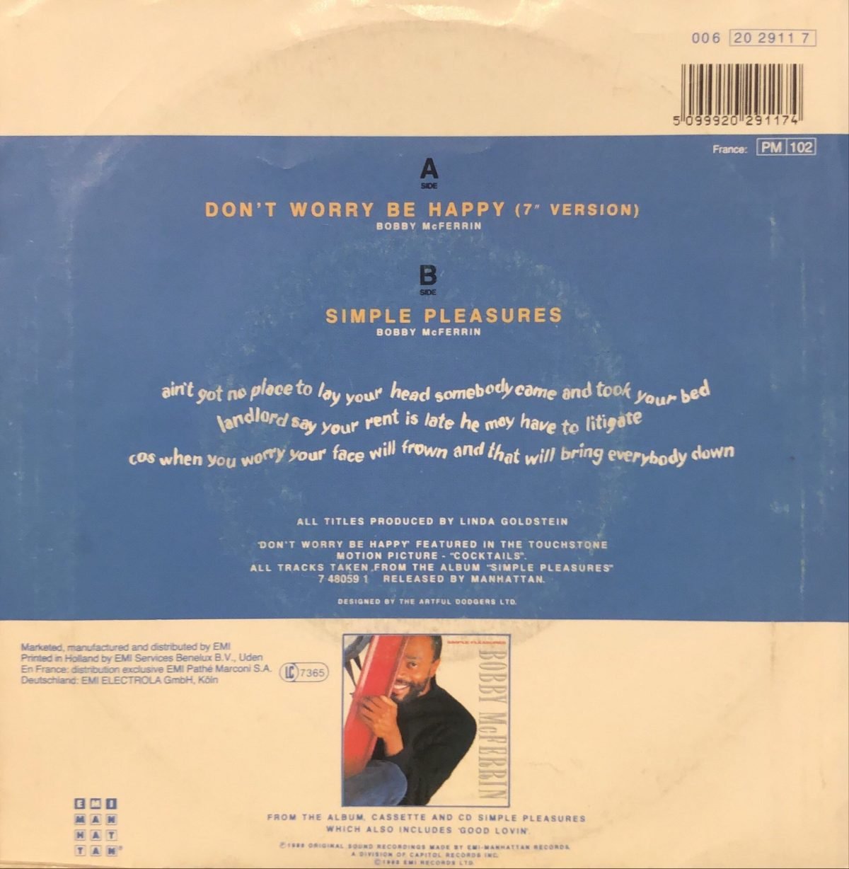 Bobby McFerrin ‎– Don't Worry - Be Happy! 45lik Plak - Görsel 2
