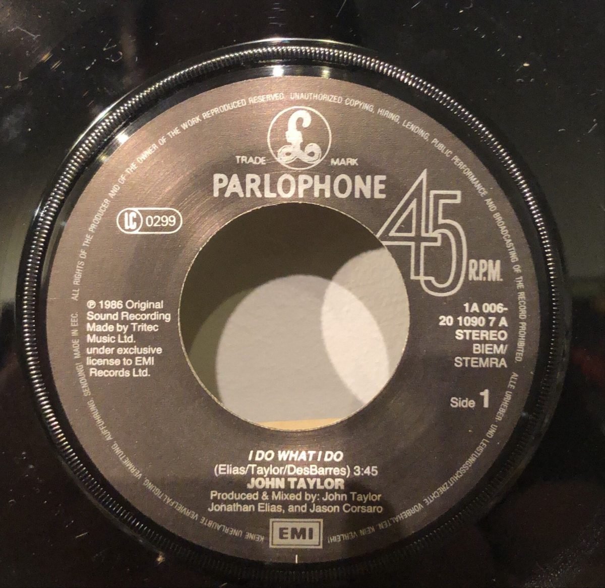 John Taylor ‎– I Do What I Do...(Theme For 9½ Weeks) 45lik Plak - Görsel 3