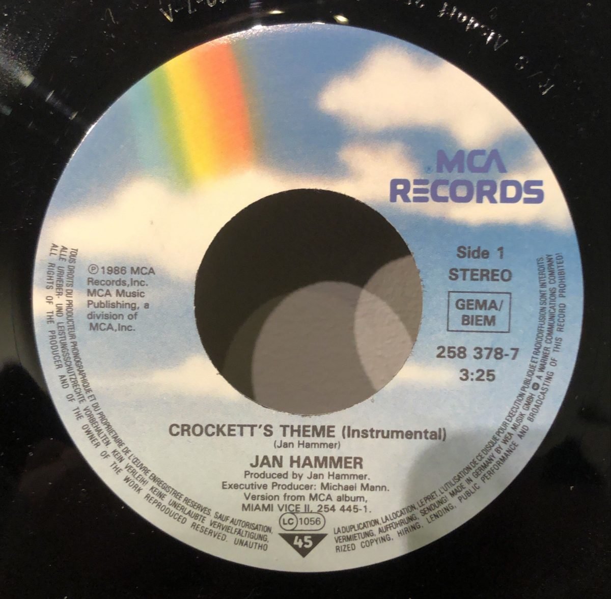 Jan Hammer ‎– Crockett's Theme 45lik Plak - Görsel 3