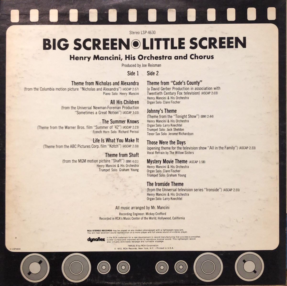 Henry Mancini ‎– Big Screen - Little Screen LP Plak - Görsel 3