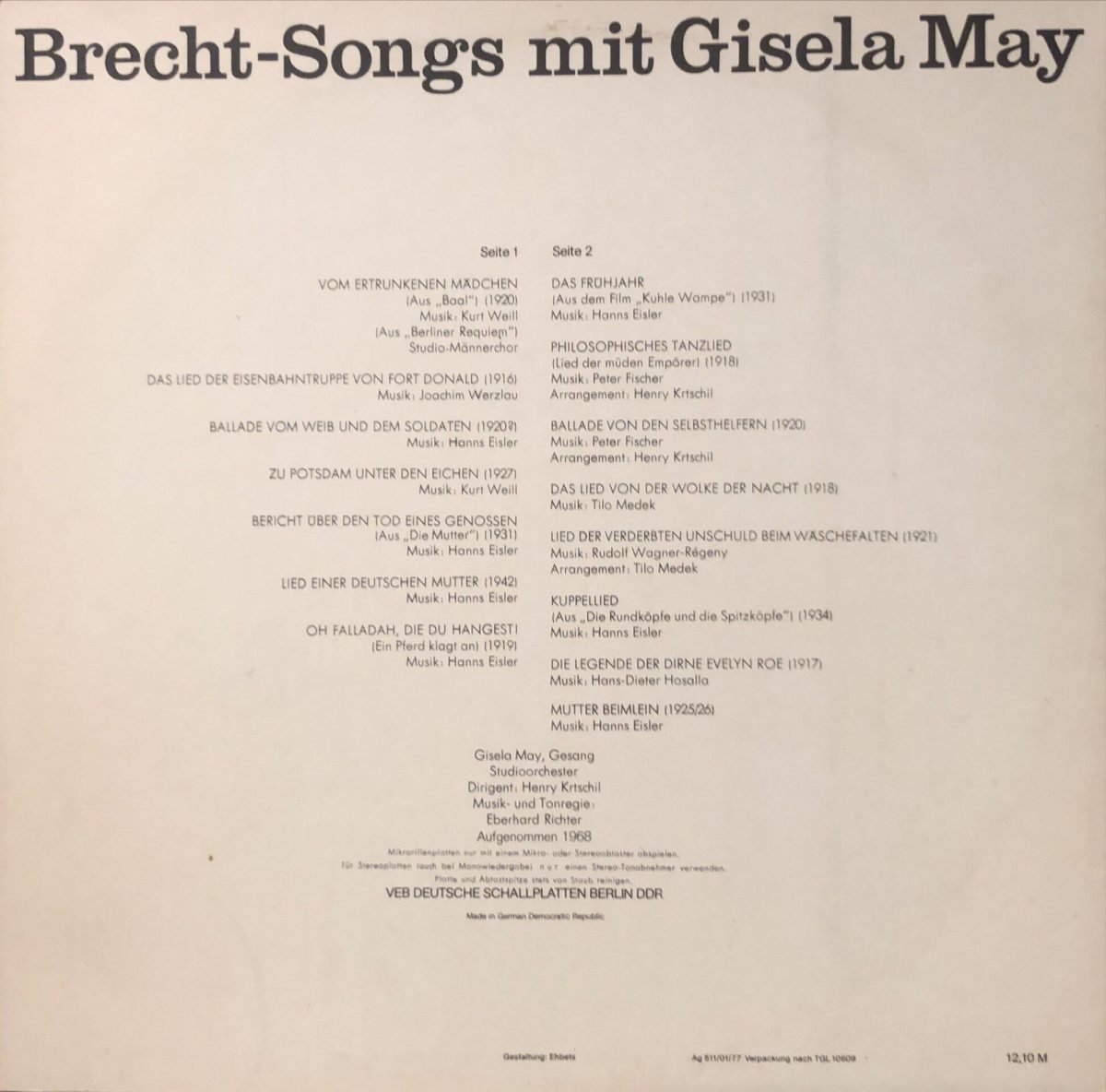 Gisela May ‎– Brecht-Songs Mit Gisela May  LP Plak - Görsel 3