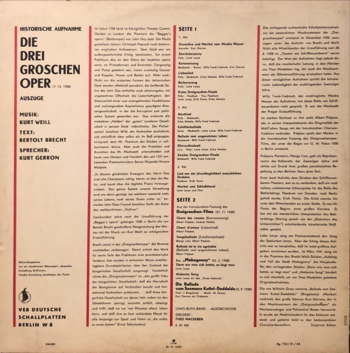 Bertolt Brecht / Kurt Weill ‎– Die Dreigroschenoper (Auszüge)  LP Plak - Görsel 3