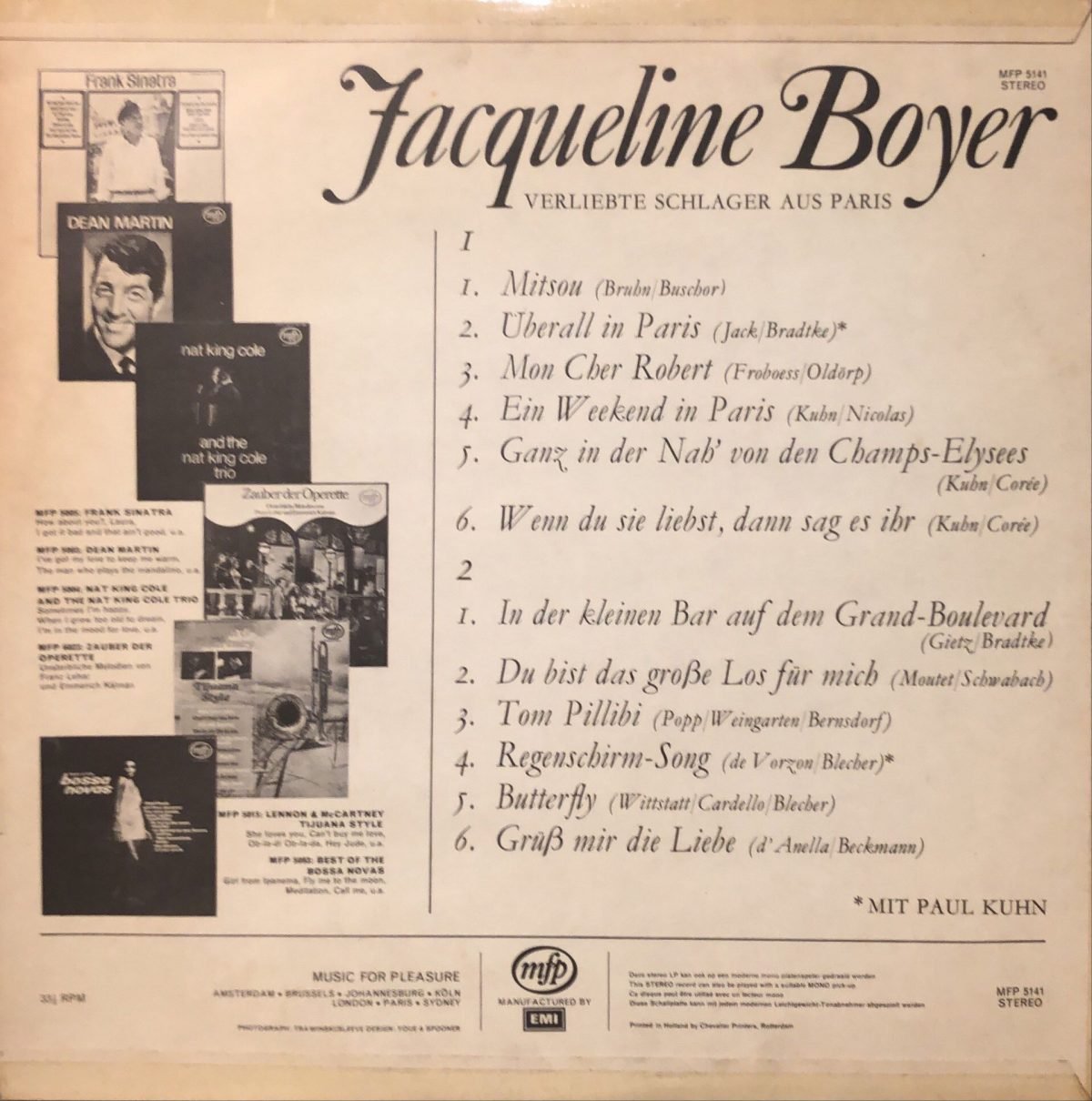 Jacqueline Boyer Mit Paul Kuhn ‎– Verliebte Schlager Aus Paris  LP Plak - Görsel 2