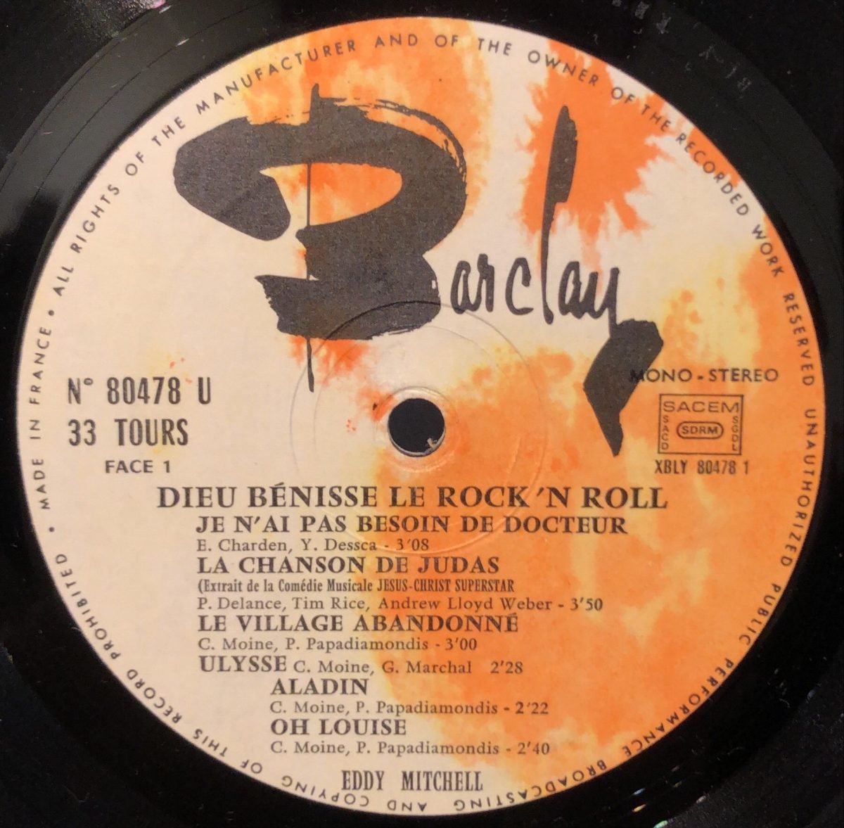 Eddy Mitchell ‎– Dieu Bénisse Le Rock'n Roll LP Plak - Görsel 3