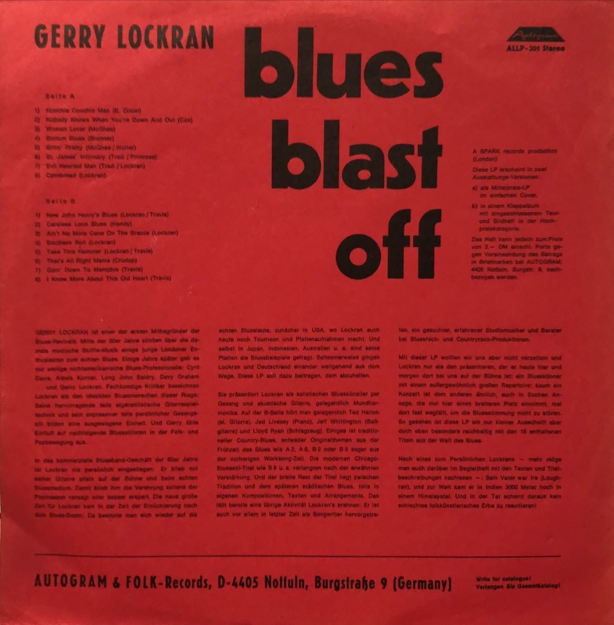 Gerry Lockran ‎– Blues Blast Off LP Plak - Görsel 3