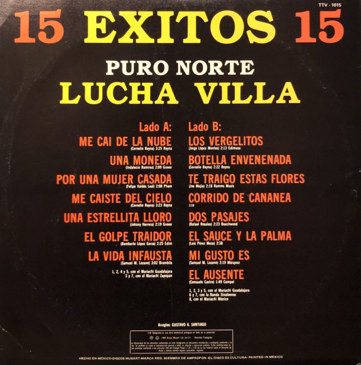 Lucha Villa ‎– Puro Norte - 15 Exitos LP Plak - Görsel 2