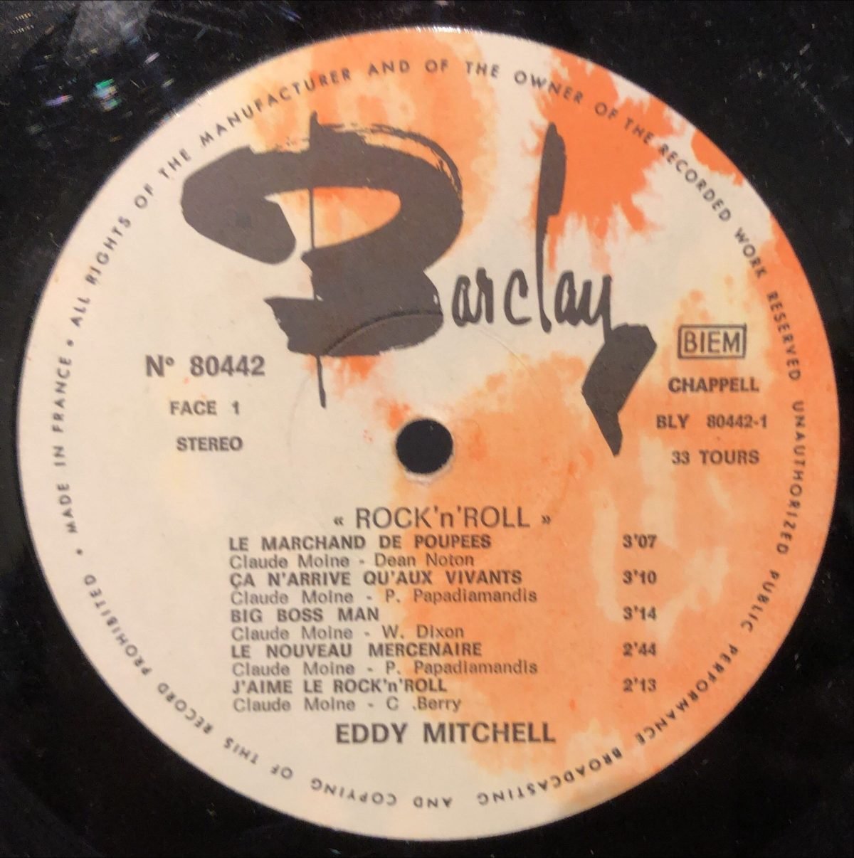 Eddy Mitchell ‎– Rock N' Roll LP Plak - Görsel 3