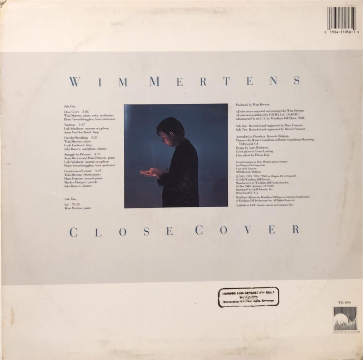 Wim Mertens ‎– Close Cover LP Plak - Görsel 3