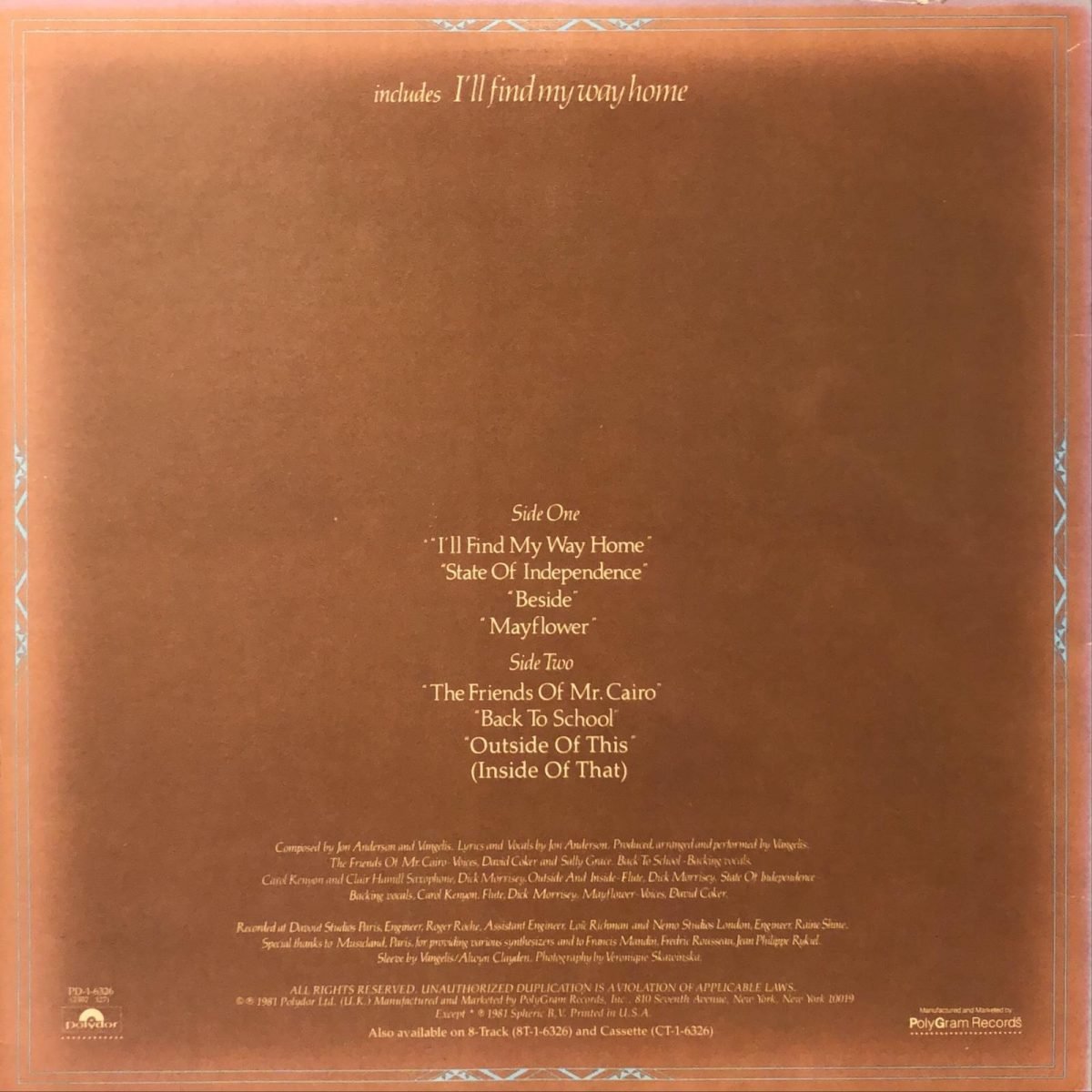 Jon And Vangelis ‎– The Friends Of Mr. Cairo LP Plak - Görsel 2