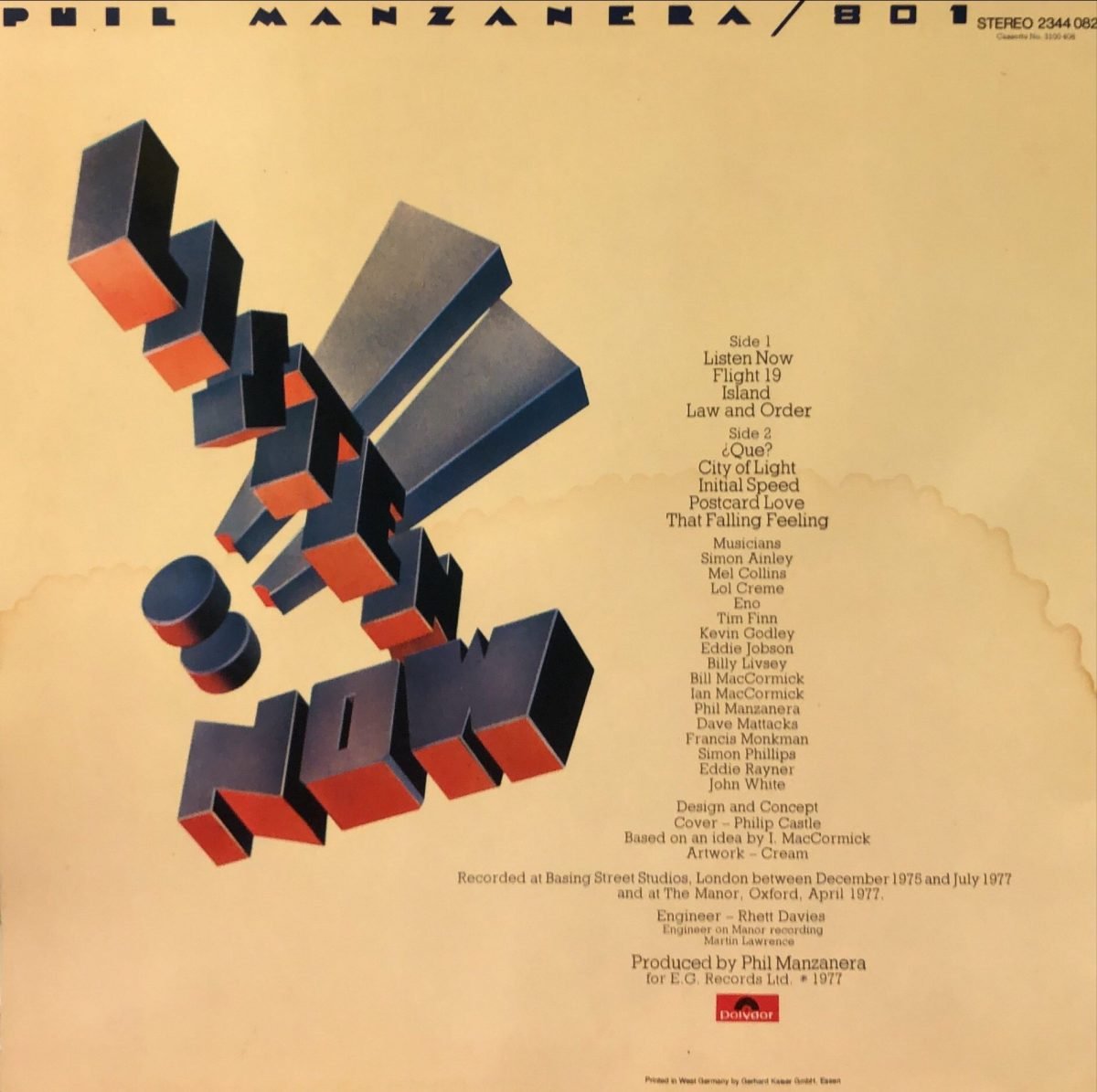 Phil Manzanera / 801 ‎– Listen Now LP Plak - Görsel 2