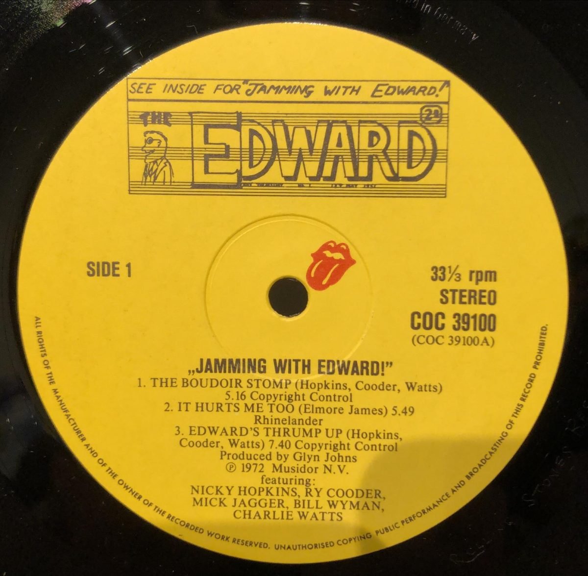 Nicky Hopkins, Ry Cooder, Mick Jagger, Bill Wyman, Charlie Watts ‎– Jamming With Edward! LP Plak - Görsel 2