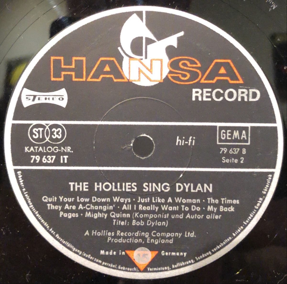 The Hollies ‎– The Hollies Sing Dylan LP Plak - Görsel 3