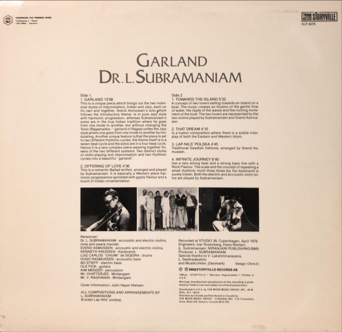 Dr. L. Subramaniam Featuring Svend Asmussen ‎– Garland LP Plak - Görsel 2