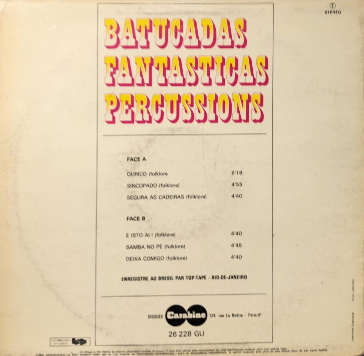 Mocidade Independente De Padre Miguel ‎– Fantasticas Batucadas Percussions LP Plak - Görsel 2