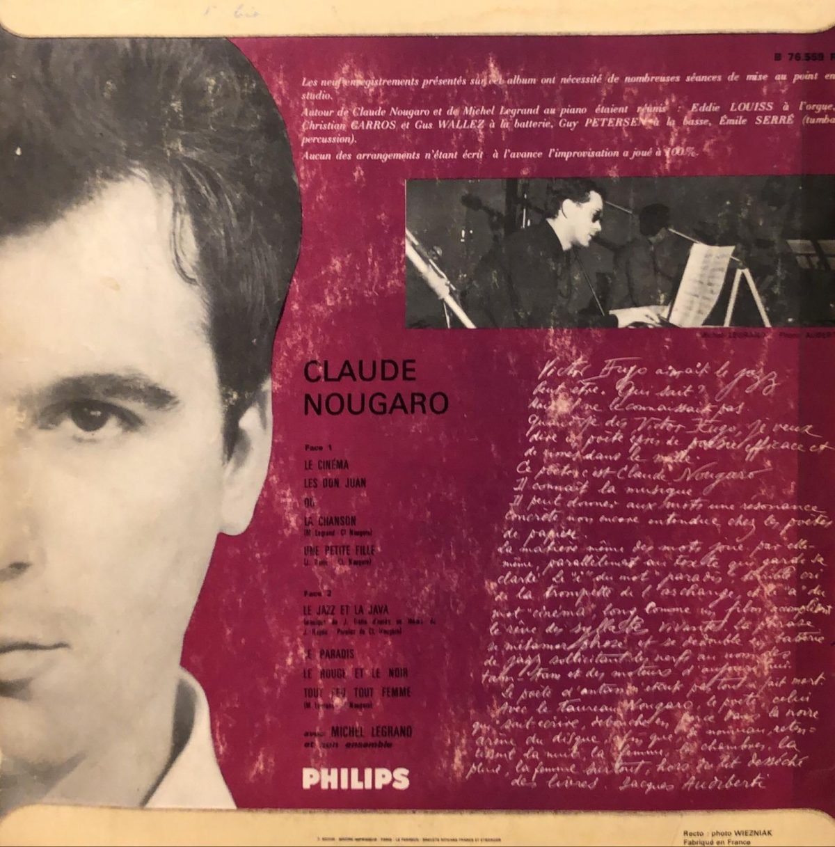 Claude Nougaro ‎– Claude Nougaro LP 10'' Plak - Görsel 3
