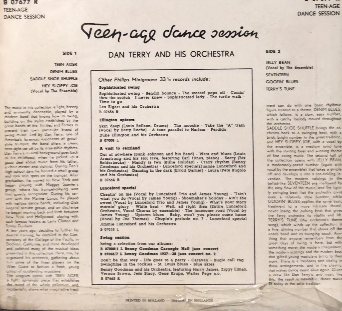 Dan Terry And His Orchestra ‎– Teen-age Dance Session LP 10 inch Plak - Görsel 2