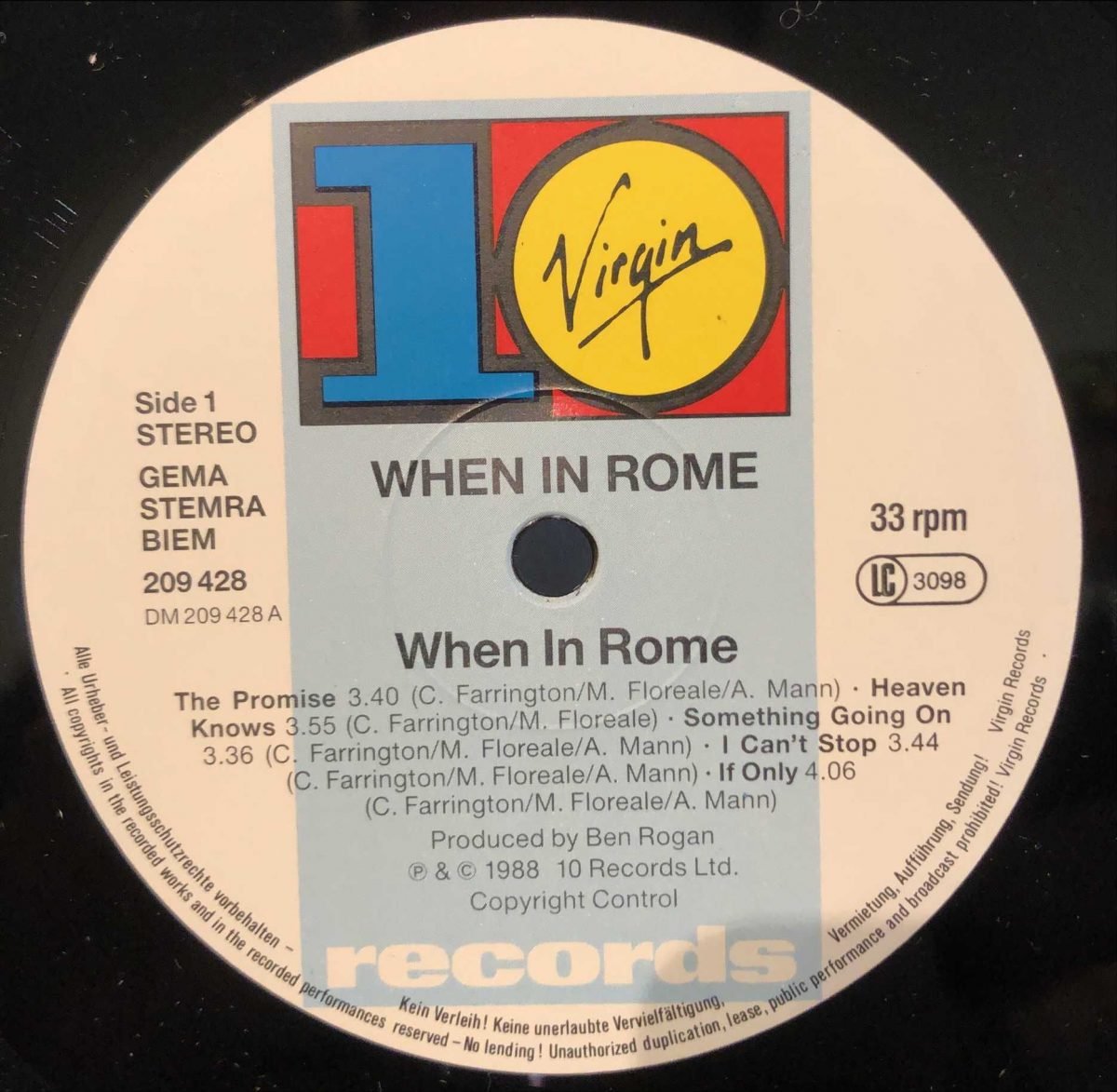When In Rome ‎– When In Rome LP Plak - Görsel 2