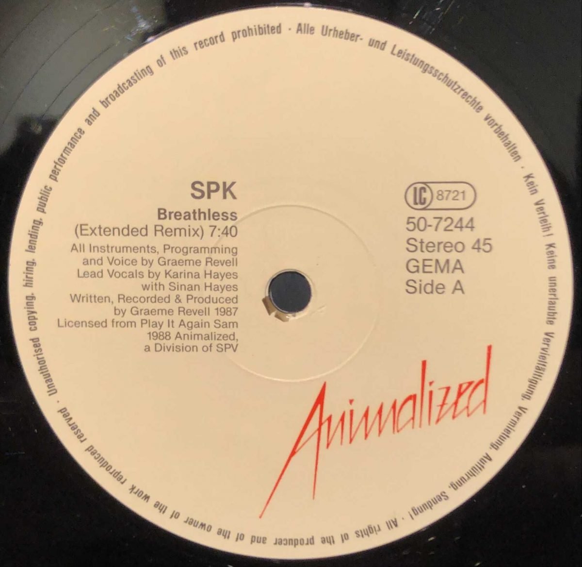 SPK ‎– Breathless Maxi Single Plak - Görsel 3