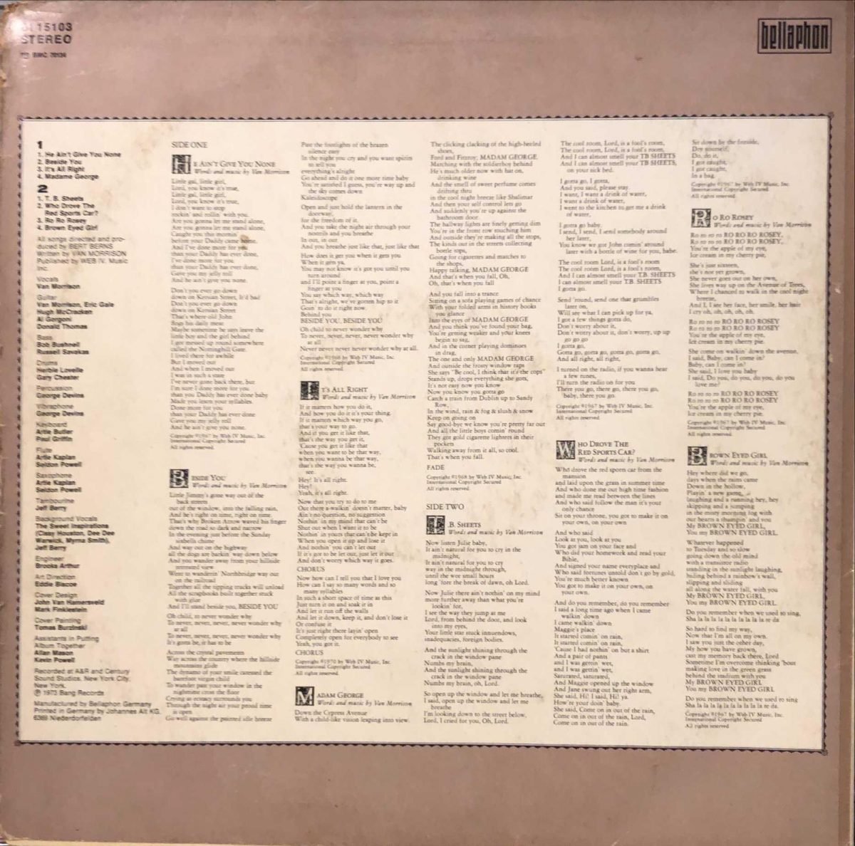Van Morrison ‎– T.B. Sheets LP Plak - Görsel 2